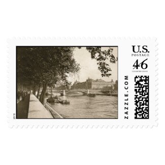 The Seine, Paris, France Vintage stamp