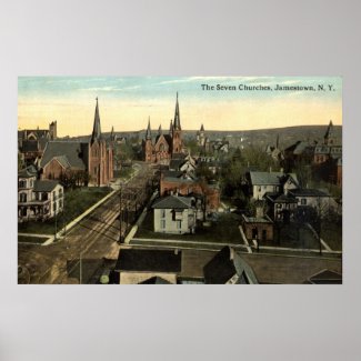The Seven Churches, Jamestown NY c1915 vintage print
