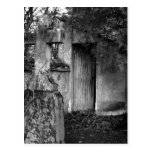 The shed in the cemetery in black and white postcards