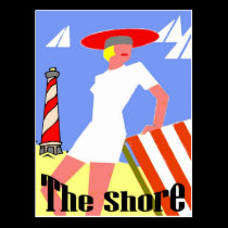 The Shore, Gal at Lighthouse postcards