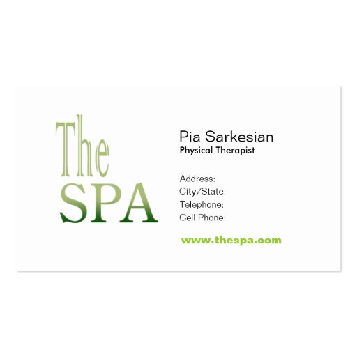 The Spa Massage Therapist Business Card template (back side)