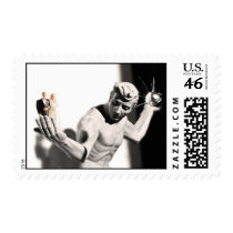 The Spirit of Detroit with a bride and groom stamps