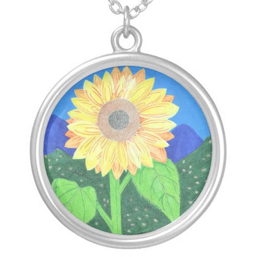 The Sunflower by Julia Hanna Round Pendant Necklace