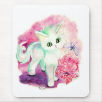 The Sweet White Angel Kitten Mouse Pad