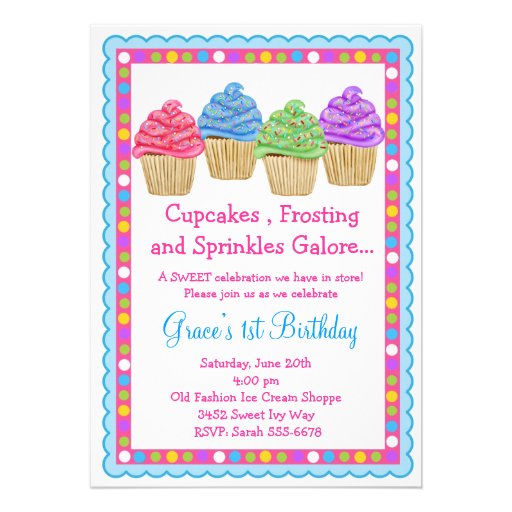 The Sweetest Cupcakes  Birthday Invitation