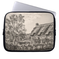 The Thatched Cottage (Vintage B&W) laptop sleeve laptop sleeves