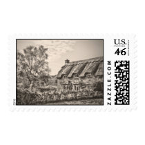 The Thatched Cottage (Vintage B&W) postage stamps