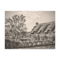 The Thatched Cottage (Vintage B&W) postcard postcards