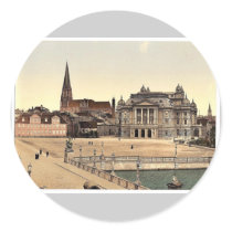 The theatre and cathedral, Schwerin, Mecklenburg-S Round Stickers