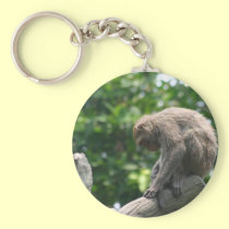 The thinker - monkey on a tree branch keychains