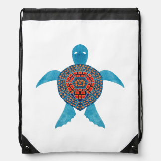 The Tribal Sea Turtle Illustration Drawstring Bag The Tribal Sea Turtle Illustration Printed on Merchandise Illustration by Haidi Shabrina