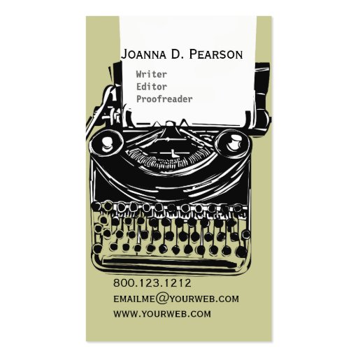 The Typewriter  Writer  Editor Click  CUSTOMIZE Business Card Templates (front side)