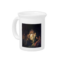 The unbelieving Thomas by Rembrandt Beverage Pitcher