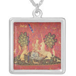 The Unicorn and Maiden Medieval Tapestry Image Pendant