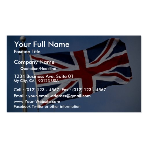 The Union Jack, England Business Card Templates (front side)