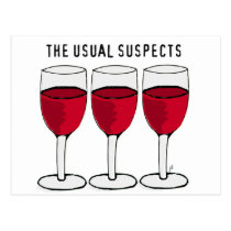 THE USUAL SUSPECTS WINE TRIO PRINT POSTCARD