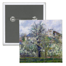The Vegetable Garden with Trees in Blossom Pinback Buttons