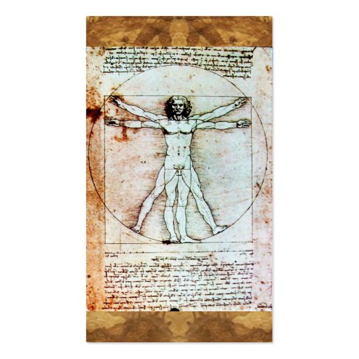 THE VITRUVIAN MAN , Antique Black Brown Parchment Business Card (back side)