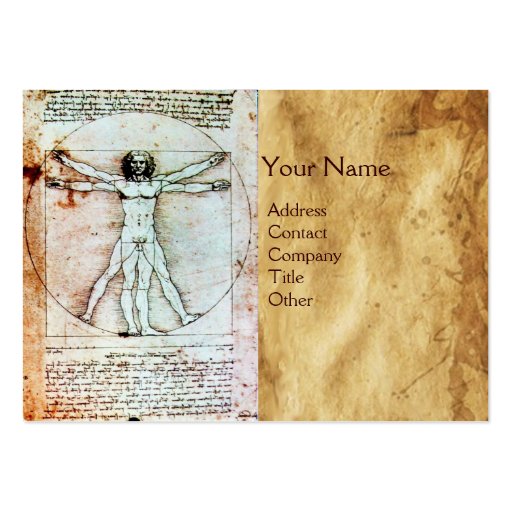 THE VITRUVIAN MAN , Antique Brown Parchment Business Card Template (front side)