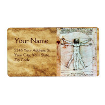 THE VITRUVIAN MAN , Antique Brown Parchment Custom Shipping Labels