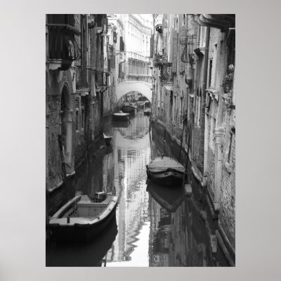 This is just one of the many canals in Venice, Italy. Black and white 