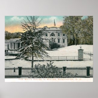 The White House in Winter, Washington DC Vintage print