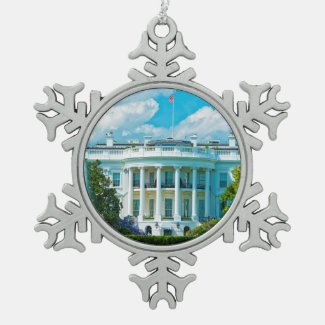 The White House Photo American Flag Snowflake Pewter Christmas Ornament