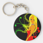 The woman in a red dress key chain