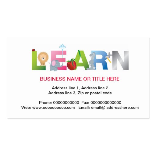the word learn education business card (front side)