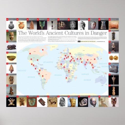 The World's Ancient Cultures in Danger map Print