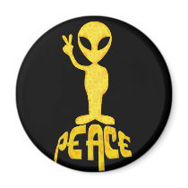 The Yellow Peace Alien Fridge Magnets