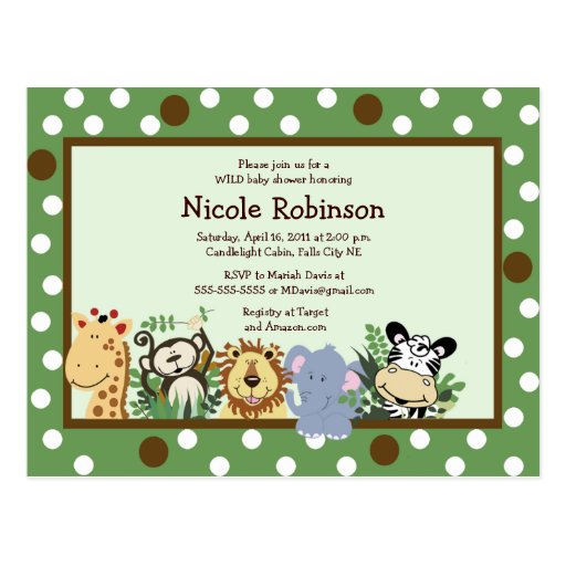 THE ZOO CREW Jungle animals baby shower postcard