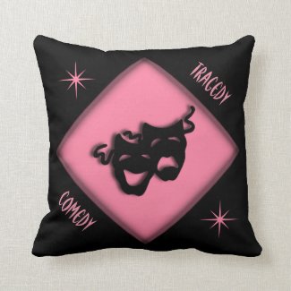 Theater Happy Sad Greek Masks Pink Throw Pillow