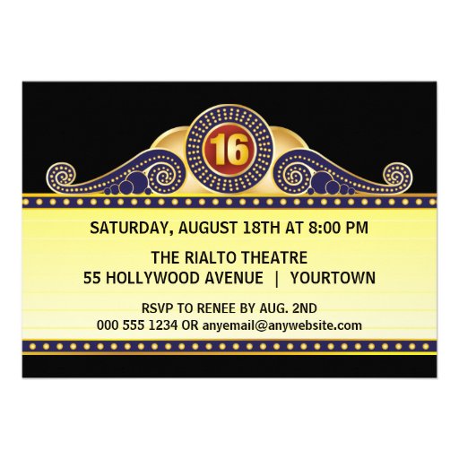 Theatre Marquee Sweet 16 Birthday Invitation