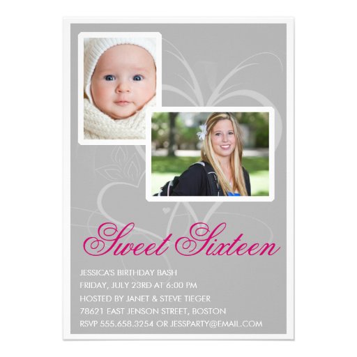 Then and Now Sweet 16 Birthday Party Invitations