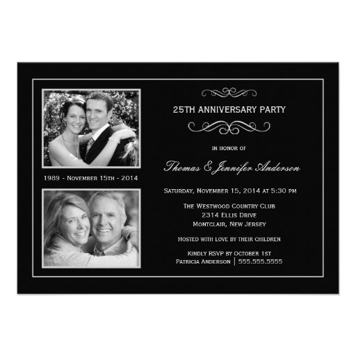 Then & Now 25th Silver Anniversary with 2 Photos Custom Invitation (front side)