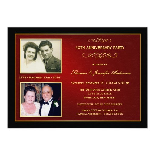 Then & Now Anniversary with 2 Photos - 40th Invitations