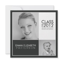 Then Now Black & White Graduation Party Invitation