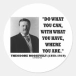 Theodore Roosevelt Do What You Can Quote Round Stickers