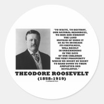 Theodore Roosevelt Waste Destroy Natural Resources Stickers