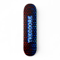 Theodore skateboard blue fire and flames design
