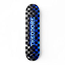 Theodore skateboard blue fire and flames design