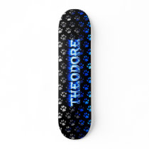 Theodore skateboard blue fire and flames design