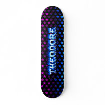Theodore skateboard blue fire and flames design