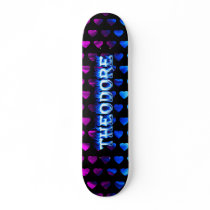 Theodore skateboard blue fire and flames design