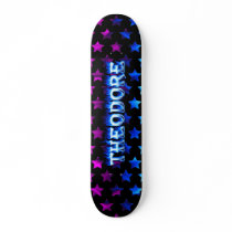 Theodore skateboard blue fire and flames design