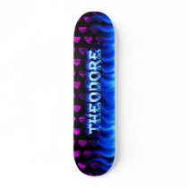Theodore skateboard blue fire and flames design