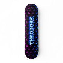 Theodore skateboard blue fire and flames design