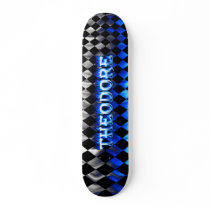Theodore skateboard blue fire and flames design
