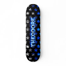 Theodore skateboard blue fire and flames design